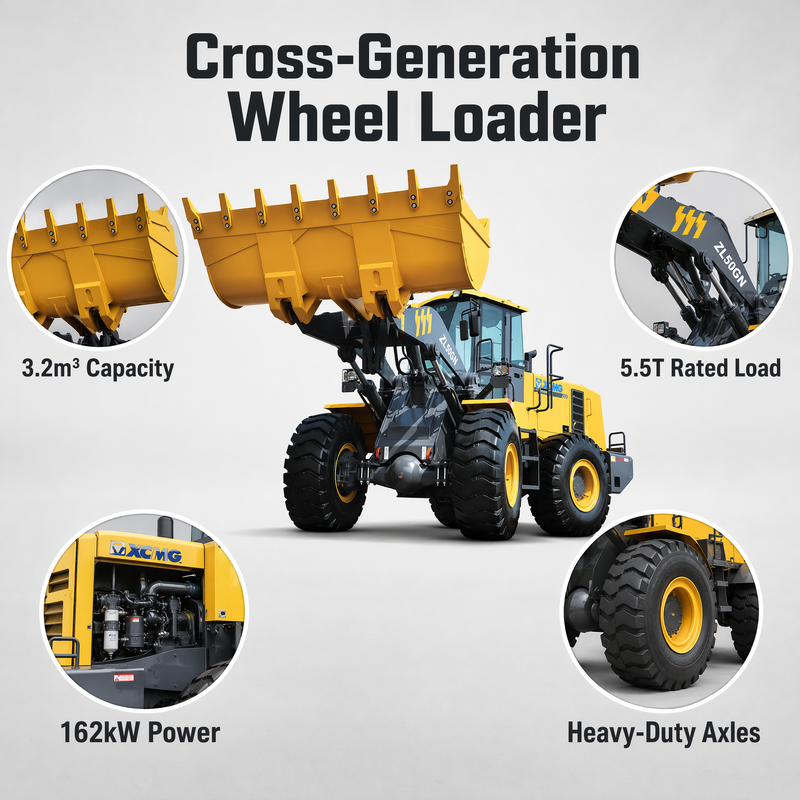 XCMG ZL50GN 5トンのフロントエンドホイールローダー 3.2m3 バケツ建設重用ローダー
